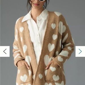 Anthropologie Tan and White Heart Cardigan Sweater